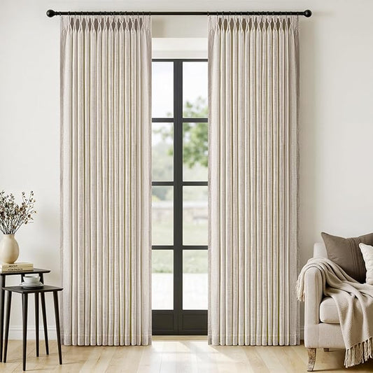 MIULEE Pinch Pleated Thick Linen Curtains 84 Inches Long 2 Panels for Living Room Bedroom, Linen Texture Memory Trained Pleat Drapes Back Tab Semi Sheer Privacy Neutral Ivory Cream Farmhouse Curtains