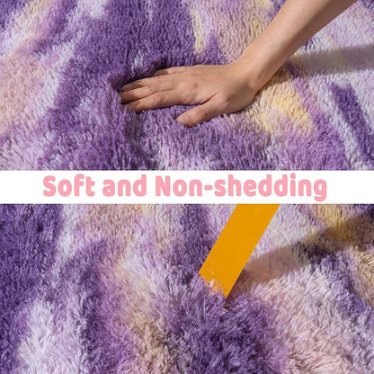 Soft Runner Rugs for Bedroom Hallways, 2x5 Abstract Purple Fluffy Shag Throw Area Rug Non Slip for Bedside Dorm, Long Shaggy Furry Carpet for Nursery Living Room