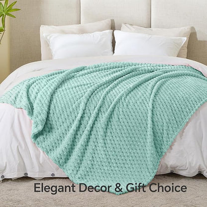 BEDELITE Fleece Throw - Twin Blanket for Bed Couch, 3D Jacquard Decorative Haze Blue, Soft Cozy Warm Plush Fuzzy Blanket for All Seasons, 60x80Inches