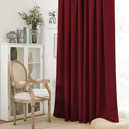 RYB HOME Short Blackout Curtains for Bedroom, Room Darkening Insulated Summer Heat Light UV Blocking Energy Saving Drapes for Nursery, Width 34 by Length 48, Burgundy Red, Set of 2