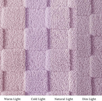 Exclusivo Mezcla King Size Flannel Fleece Blanket, Super Soft and Warm Lightweight Checkered Pattern Blanket for All Seasons, 90x104 Inches, Light Purple
