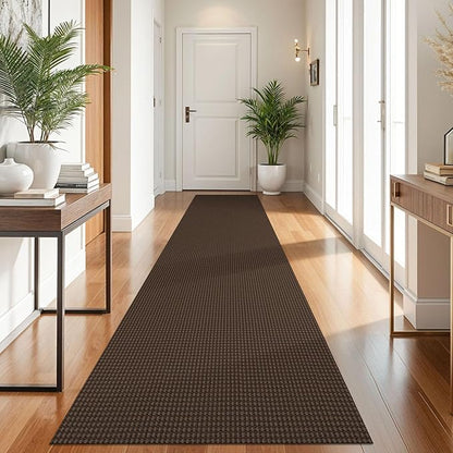 KOZYFLY Runners for Hallways 2.6x10 ft Washable Kitchen Runner Non Slip Rubber Backed Hallway Rugs Cotton Entryway Runner Rug Floor Carpet for Indoor Hall, Backdoor, Kitchen, Reddish Brown/Coffee