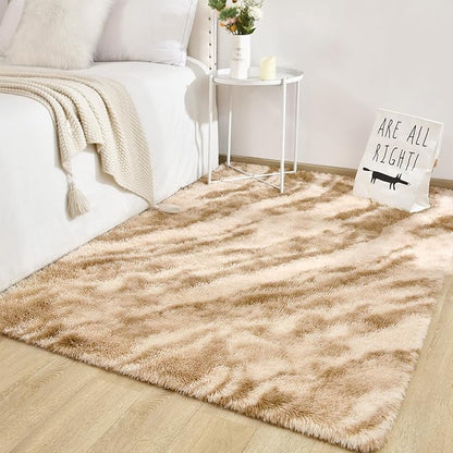 TWINNIS Super Soft Shaggy Rugs Fluffy Carpets, 6x9 Feet, Indoor Modern Plush Area Rugs for Living, Bed Room Kids Room Nursery Home Decor, Upgrade Anti-Skid Rectangular Fuzzy Rug, Beige Brown