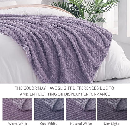Exclusivo Mezcla Fleece Twin Blanket for Bed, Extra Large Fuzzy Grayish Purple Bed Blankets, Soft Cozy Plush Sofa Throws for All Seasons, 90x66 Inches