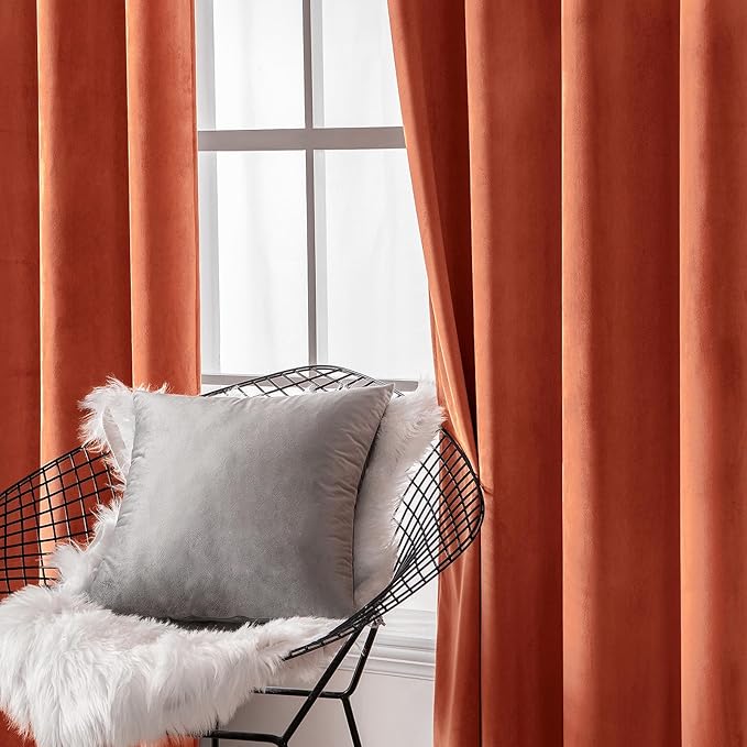 MIULEE Fall Velvet Curtains Elegant Grommet Burnt Orange Curtain Thermal Insulated Soundproof Room Darkening Rust Terracotta Curtains/Drapes for Living Room Bedroom Decor 52 x 84 Inch Set of 2