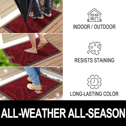 Colorxy Waterproof Doormat, Sturdy Natural Rubber Front Indoor Mat, Non Slip Low Profile Indoor Outdoor Door Mats, Stain and Fade Resistant Floor Mats, Easy Clean Patio Entry Mat, 59''x36'', Burgundy