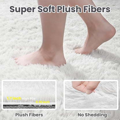 8x10 Area Rugs for Living Room:Ultra Soft Fluffy Shag White Rugs for Bedroom, Non-Slip Large Fuzzy Plush Rug Indoor Floor Carpet for Nursery Kids Boys Girls Room, Dorms, Playroom, Modern Home Decor