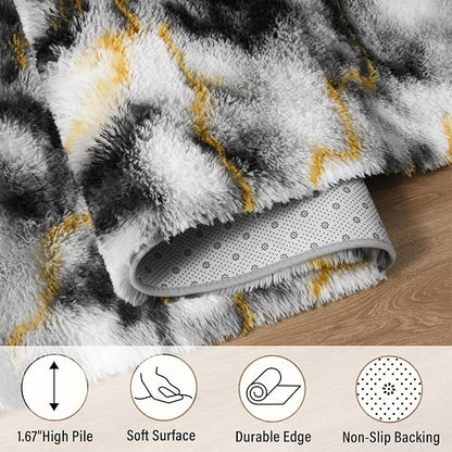 LOCHAS Ultra Soft Indoor Modern Area Rugs Fluffy Living Room Carpets for Children Bedroom Home Decor Nursery Rug 8 x10 Feet, Grey-Gold