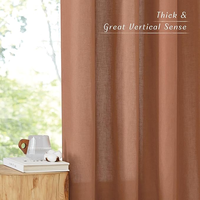 NICETOWN Caramel Linen Curtains for Kitchen, Thick Flax Small Window Treatments Semi Sheer Privacy Assured with Light Through for Cafe/Bathroom, W55 x L36, 2 Panels