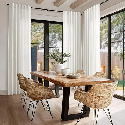 Cream Linen Curtains 96 Inches Long 2 Panels Set Back Tab Rod Pocket Semi Sheer Light Filtering Window Curtain Drapes Neutral Boho Aesthetic Long Curtains for Living Room Bedroom Decor 42x96