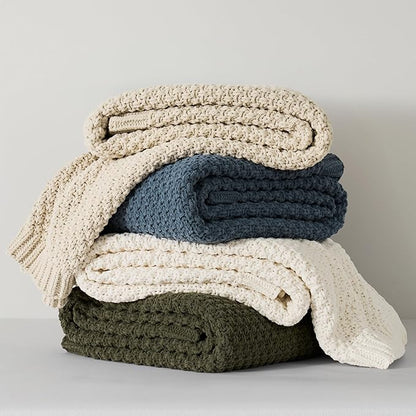 EVERGRACEHOME Chunky Chenille Knit Throw Blanket for Couch, Soft Luxurious Moss Stitch Blankets for Bed, Cozy Decorative Farmhouse Knitted Throws for Sofa, Beige, 50" x 60"