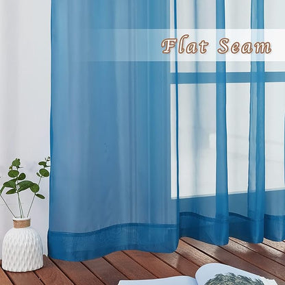NICETOWN Voile Sheer Turquoise Curtains 90 inch Length, Grommet Airy Voile Sheer Drapes Light Filtering Window Treatments for Bedroom/Living Room, 2 Panels, W54 x L90