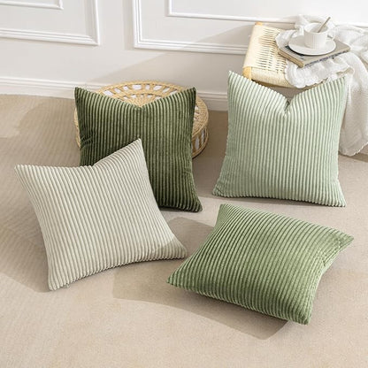 MIULEE Decorative Throw Pillow Covers Set of 4 Summer Light Green Gradient Natural Earthy Modern Classic Soft Corduroy Cushion Covers for Sofa Couch Bed Living Room Spring Home Decor 18x18 Inch