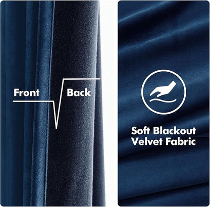 MIULEE Velvet Curtains Navy Blue Elegant Grommet Curtains Thermal Insulated Soundproof Room Darkening Curtains/Drapes for Classical Living Room Bedroom 52 x 84 Inch 2 Panels