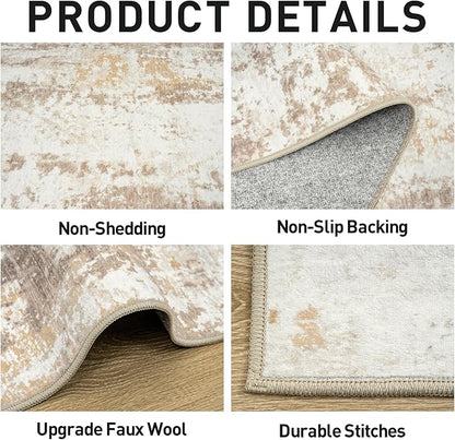 5x7 Area Rugs Washable Rug: Modern Abstract Living Room Rug Soft Anti-Skid Thin Carpet Indoor Floor Non-Shedding Carpets for Bedroom Dining Room Farmhouse Nursery Home Office - Beige Grey