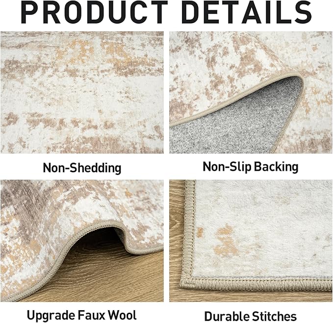 6x9 Area Rugs Washable Rug: Large Modern Abstract Living Room Rug Soft Anti-Skid Thin Carpet Indoor Floor Non-Shedding Carpets for Bedroom Dining Room Farmhouse Nursery Home Office Beige Grey