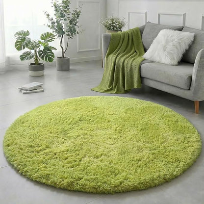 Amdrebio Grass Green Round Area Rug 7Ft for Living Room Bedroom Decor Aesthetic, Large Fluffy Shaggy Fuzzy Circle Rugs for Baby Nursery Kids Playroom, Big Soft Shag Floor Circular Modern Cool Carpet