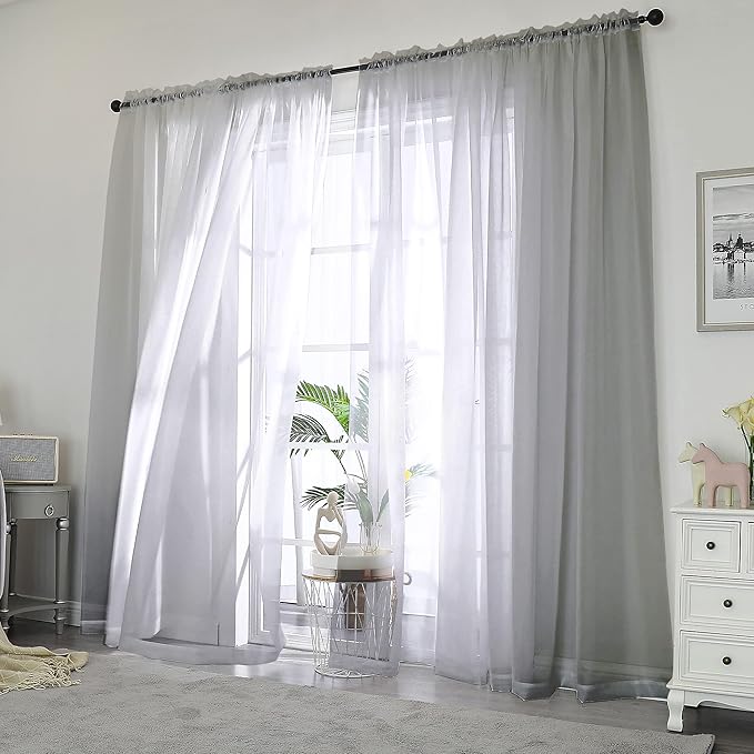 Chyhomenyc Extra Long Sheer Curtain Panels 96 Inches, 2 PCS, Voile Top Dual Rod Pockets Soft Touching Window Drapes Treatment for Children Room/Bedroom/Living Room/Hotel, 42W x 96L inch, Charcoal Grey