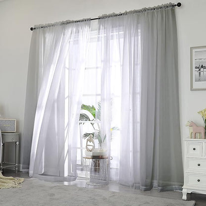 Chyhomenyc Extra Long Sheer Curtain Panels 96 Inches, 2 PCS, Voile Top Dual Rod Pockets Soft Touching Window Drapes Treatment for Children Room/Bedroom/Living Room/Hotel, 42W x 96L inch, Charcoal Grey