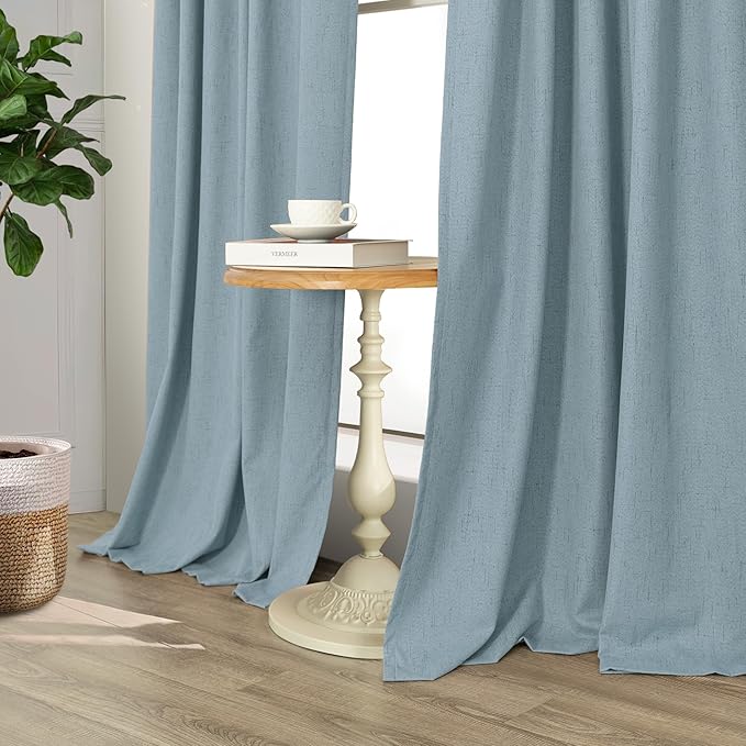 Light Blue Room Darkening Curtains for Bedroom Cute 45 Inch Length 2 Panels Cotton Linen Textured Short Blackout Curtains for Small Window Nursery Boy Girls Room Bathroom Kitchen Door Back Tab 45 Long