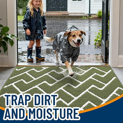 OLANLY Front Door Mat, Non-Slip Rubber Backing, Dirt Resistant and Absorbent, Washable, Easy to Clean Low-Profile Indoor Doormat for Back Door, Entryway, Inside Entrance, 32x20, Green