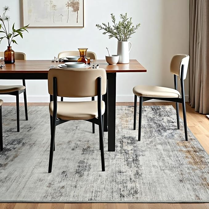 Toneed Abstract Area Rug 7x9 Modern Washable Rug Soft Non Slip Rug Low Pile for Bedroom Living Room Dining Room Grey/Brown