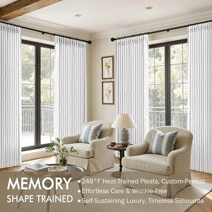 MIULEE Pinch Pleated Thick Linen Curtains 84 Inches Long 2 Panels, White Linen Texture Memory Trained Drapes for Living Room Bedroom, Pinch Pleat Light Filtering Farmhouse Window Curtains with Hooks