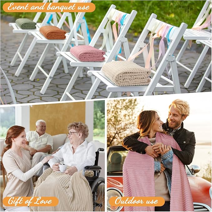 Buryeah 24 Pcs Flannel Throw Blanket Bulk 50 x 60 in Sleepover Blanket Outdoor Wedding Throw Lightweight, Oeko-tex Standard 100 Certified for Sofa Homeless Gifts (Sage Green,Ivory,Pink,Terracotta)