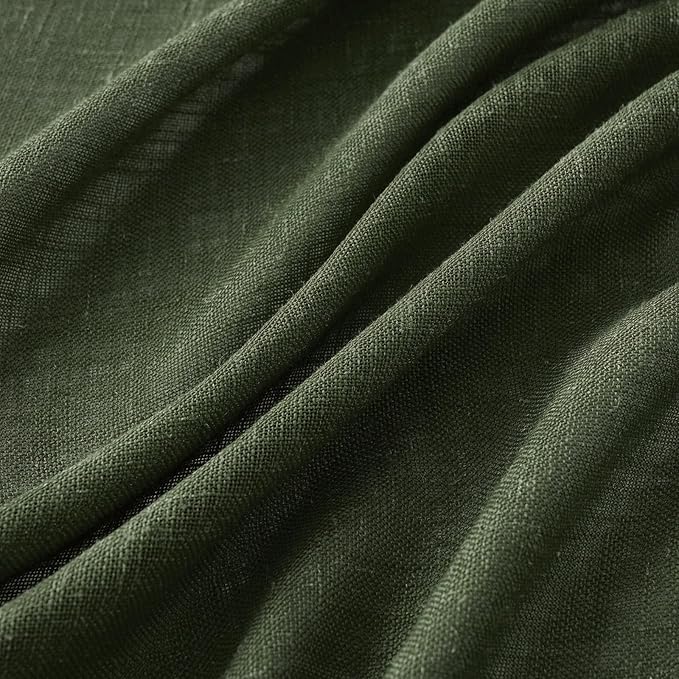 MIULEE Olive Green Linen Curtains 90 Inch Length 2 Panels for Bedroom Living Room, Soft Thick Linen Textured Window Drapes Semi Sheer Light Filtering Back Tab Rod Pocket Burlap Look Decor, W37xL90
