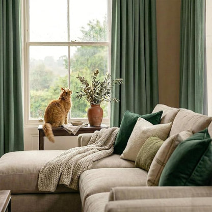RYB HOME Forest Green 100% Blackout Linen Curtains 84 Length 52 Width, Privacy Assurd & Thermal Insulated Drapes for Bedroom/Sliding Door, Rod Pocket&Back Tab Modern Fashion Style, 2 Panels