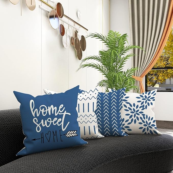 YCOLL Pillow Covers 20x20 Set of 4, Modern Sofa Throw Pillow Cover, Decorative Outdoor Linen Fabric Pillow Case for Couch Bed Car，Light Blue