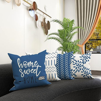 YCOLL Pillow Covers 20x20 Set of 4, Modern Sofa Throw Pillow Cover, Decorative Outdoor Linen Fabric Pillow Case for Couch Bed Car，Light Blue
