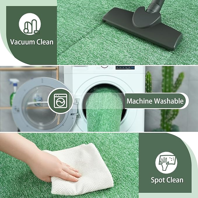 AROGAN Small Washable Area Rugs for Bedroom, 2×4 Runner Rug with Memory Foam for Hallway, Non Slip Fluffy Carpet Indoor Rug Runner for Kitchen, Bedside, Entryway Bathroom Home Decor, Matte Green