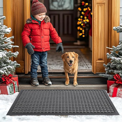 Smiry Front Door Mat Outside Entrance, Heavy Duty Natural Rubber Doormat, Non Slip, Trap Dirt and Moisture, Easy Clean, Low Profile Welcome Floor Mats for Indoor Outdoor Entry, 47x23 Inch, Grey