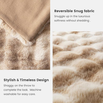 Cozy Bliss Faux Fur Throw Blanket for Couch, Fuzzy Soft Plush Thick Bubble Blanket for Sofa Bedroom Living Room, 60 * 80 Inches Tie-dye Beige