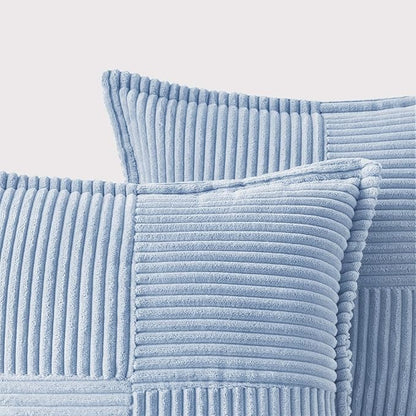 MIULEE Decorative Throw Pillow Covers for Couch Bed Livingroom 20x20 Inch Set of 2 Light Blue Boho Accent Throw Pllows Broadside Striped Patchwork Soft Corduroy Pillowcases