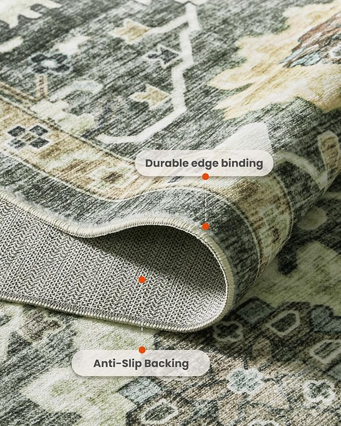 AMADA HOMEFURNISHING 5x7 Area Rugs, Washable Living Room Rug Low-Profile with Non-Slip Backing & Durable Edge Binding, Vintage 5x7 Rugs for Living Room, Bedroom, Dining Room