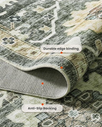 AMADA HOMEFURNISHING 5x7 Area Rugs, Washable Living Room Rug Low-Profile with Non-Slip Backing & Durable Edge Binding, Vintage 5x7 Rugs for Living Room, Bedroom, Dining Room