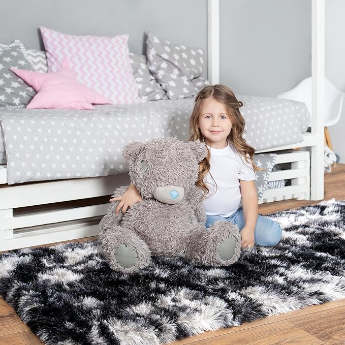 Pionblank Fluffy Runner Rugs for Bedroom 2x6, Modern Shaggy Area Rug for Hallway Living Room, Plush Soft Fuzzy Bedside Carpet for Kids Girls Boys Room Nursery Decor, Black White