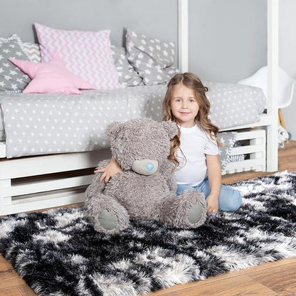 Pionblank Fluffy Runner Rugs for Bedroom 2x6, Modern Shaggy Area Rug for Hallway Living Room, Plush Soft Fuzzy Bedside Carpet for Kids Girls Boys Room Nursery Decor, Black White