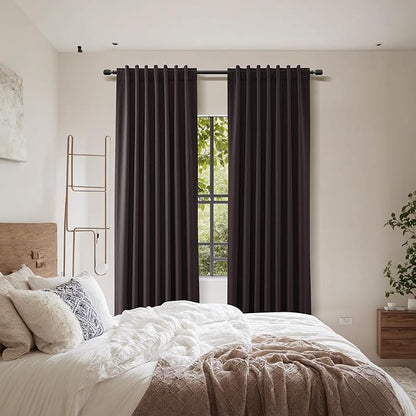 Guken 100% Blackout Curtains 102 Inch Length 2 Panels Set for Living Room Bedroom Back Tab Thermal Insulated Black Out Linen Drapes Room Darkening Cocoa Coffee,52x102