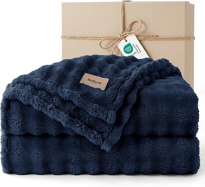 Bedsure 3D Fleece Bubble Blanket - GentleSoft Blue King Blanket for Bed Sofa Room Decor - Luxury Soft Cozy Gifts for Kids Girls, Lightweight, All Seasons, Navy Blue, 108"×90"