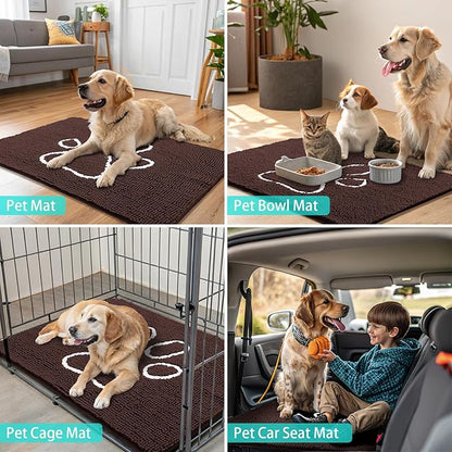 Smiry Dog Door Mat for Muddy Paws, Absorbent Dirt Trapper Non Slip Quick Dry Washable Chenille Mat for Mud Dogs, Entry Rug for Indoor and Outdoor (54x32 Inches, Brown and White)