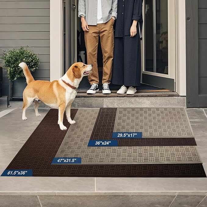 Mibao Front Door Mat Indoor Outdoor Entrance, Dirt Trapping Waterproof All-Season, All-Weather Doormat, Non-Slip Durable Natural Rubber Low Profile Easy Clean Patio Entrance Mat, 29.5" x 17", Coffee