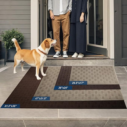Mibao Front Door Mat Indoor Outdoor Entrance, Dirt Trapping Waterproof All-Season, All-Weather Doormat, Non-Slip Durable Natural Rubber Low Profile Easy Clean Patio Entrance Mat, 29.5" x 17", Coffee