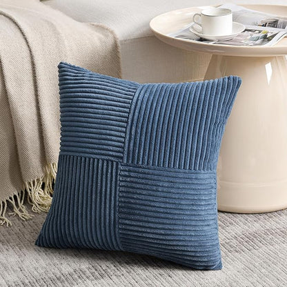 Fancy Homi 2 Packs Dusty Blue Euro Decorative Throw Pillow Covers 26x26 Inch for Bedroom Couch Bed, Rustic Farmhouse Boho Home Decor, Soft Corss Corduroy Patchwork Textured Cushion Case 66x66 cm