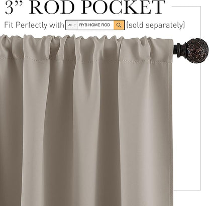 RYB HOME Basement Bathroom Kitchen Cafe Blackout Privacy Curtains, Short Insulating Light UV Heat Blocking Privacy Curtain Tiers for Laundry Room, Width 34 by Length 30, Sand, 2 Panels