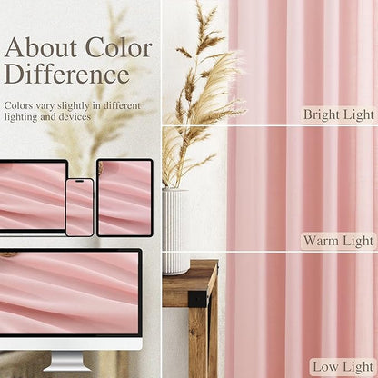 Pink Curtains 63 Inches Long 2 Panel Sets for Baby Girl Bedroom Light Filtering Linen Drapes for Kitchen Windows Rod Pocket Back Tab Short See Through Curtain Home Decor 52x63