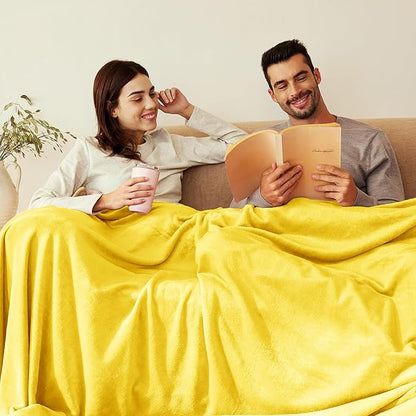 Exclusivo Mezcla Fleece Throw XL Blanket for Couch, Sofa, Super Soft and Warm Vibrant Yellow Blankets, All Season, Cozy, Plush, Lightweight, 50x70 Inches