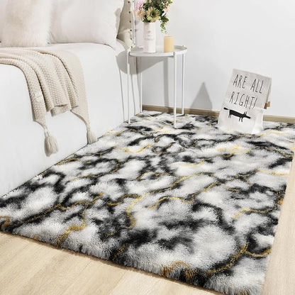 TWINNIS Super Soft Shaggy Rugs Fluffy Carpets, 5x8 Feet, Indoor Modern Plush Area Rugs for Living Room Bedroom Kids Room Nursery Home Decor, Upgrade Anti-Skid Rectangular Fuzzy Rug, Grey Gold